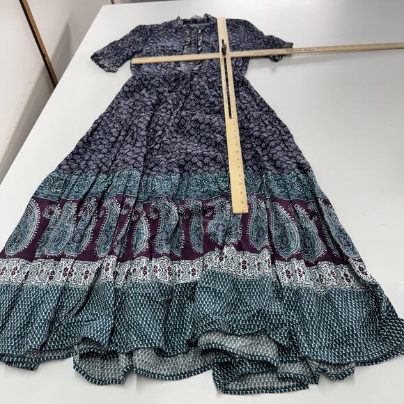 eShakti Dress Womens 2 Purple Blue Paisley Boho Maxi Indian Rayon Cotton Pockets - Picture 7 of 7